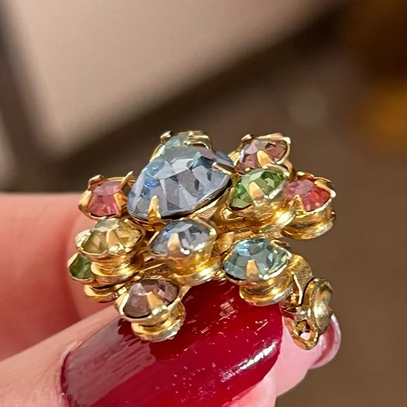 Vintage antique art deco Retro Crystal Pastel fruit salad Mini Flower Brooch - Picture 3 of 13